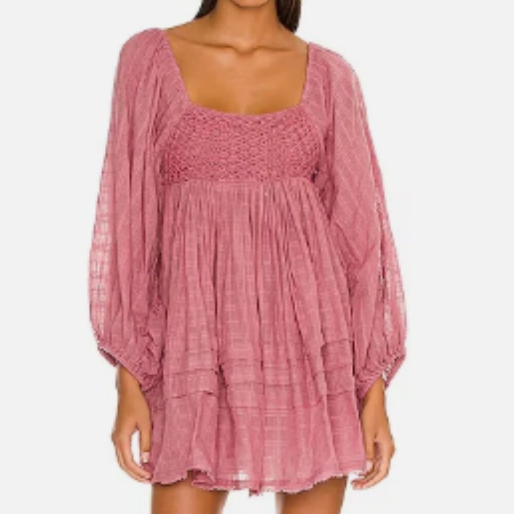 Free People Rose Pink Mini Peasant Dress